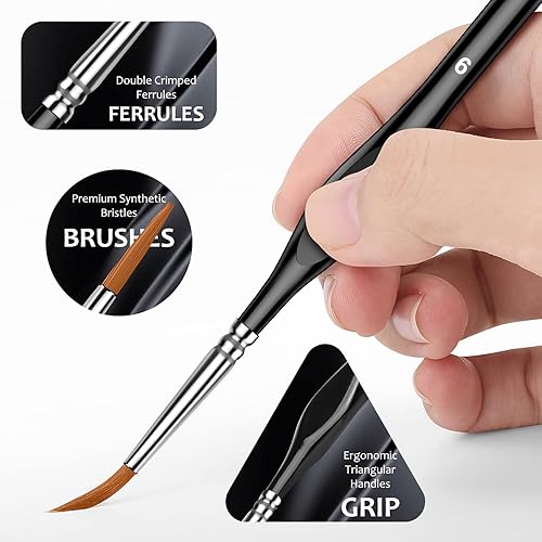 Miniatura 2 de Pinceles de pintura en miniatura, 10 pinceles de punta redonda, juego de pinceles de pintura de microdetalle, mango triangular, pinceles de arte,