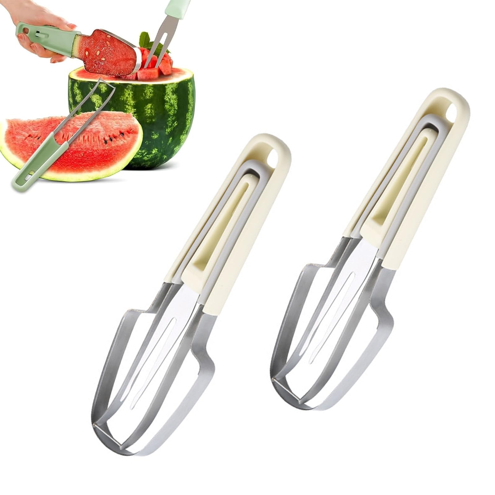 2024 Premium Stainless Steel Watermelon Slicer, 3-in-1 Melon Cutter with Fruit Forks