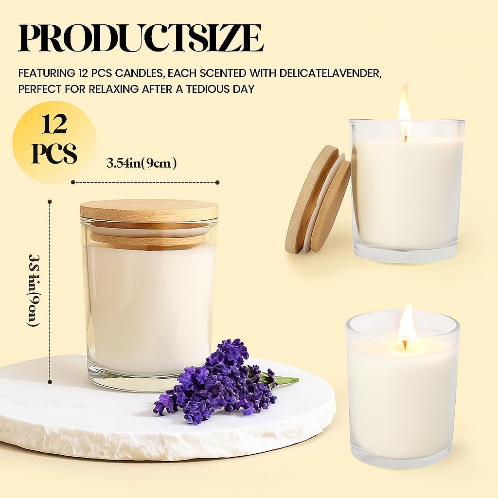 12 PCS 6oz Lavender Scented Candles Set, Pure Soy Wax Aromatherapy Candles | Relaxing Home Fragrance, Bulk Gift Box for Wedding, Party Favors, Spa & Decor.
