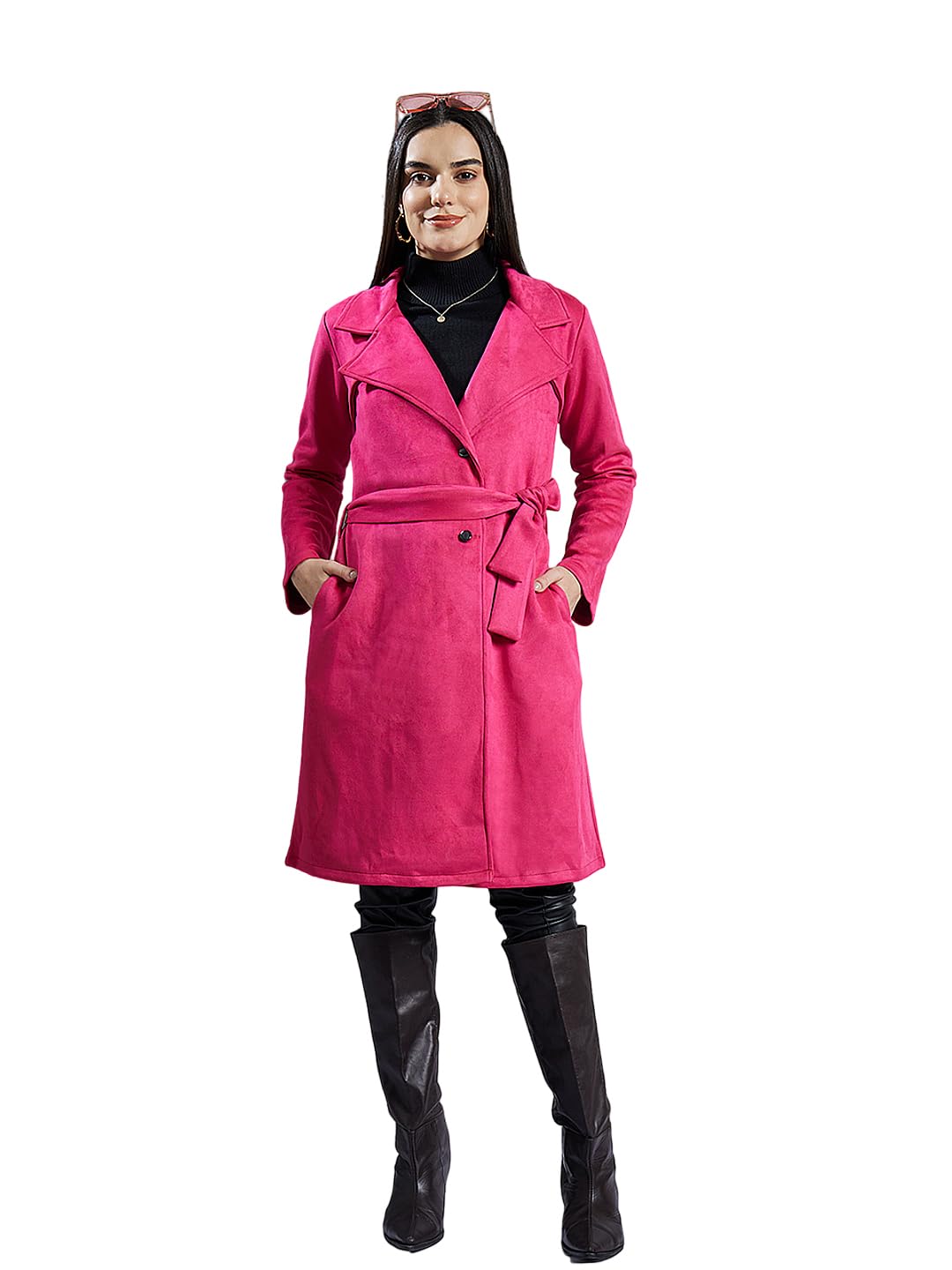 poshbery Fuchsia Suede Overcoat with Belt-picture-53