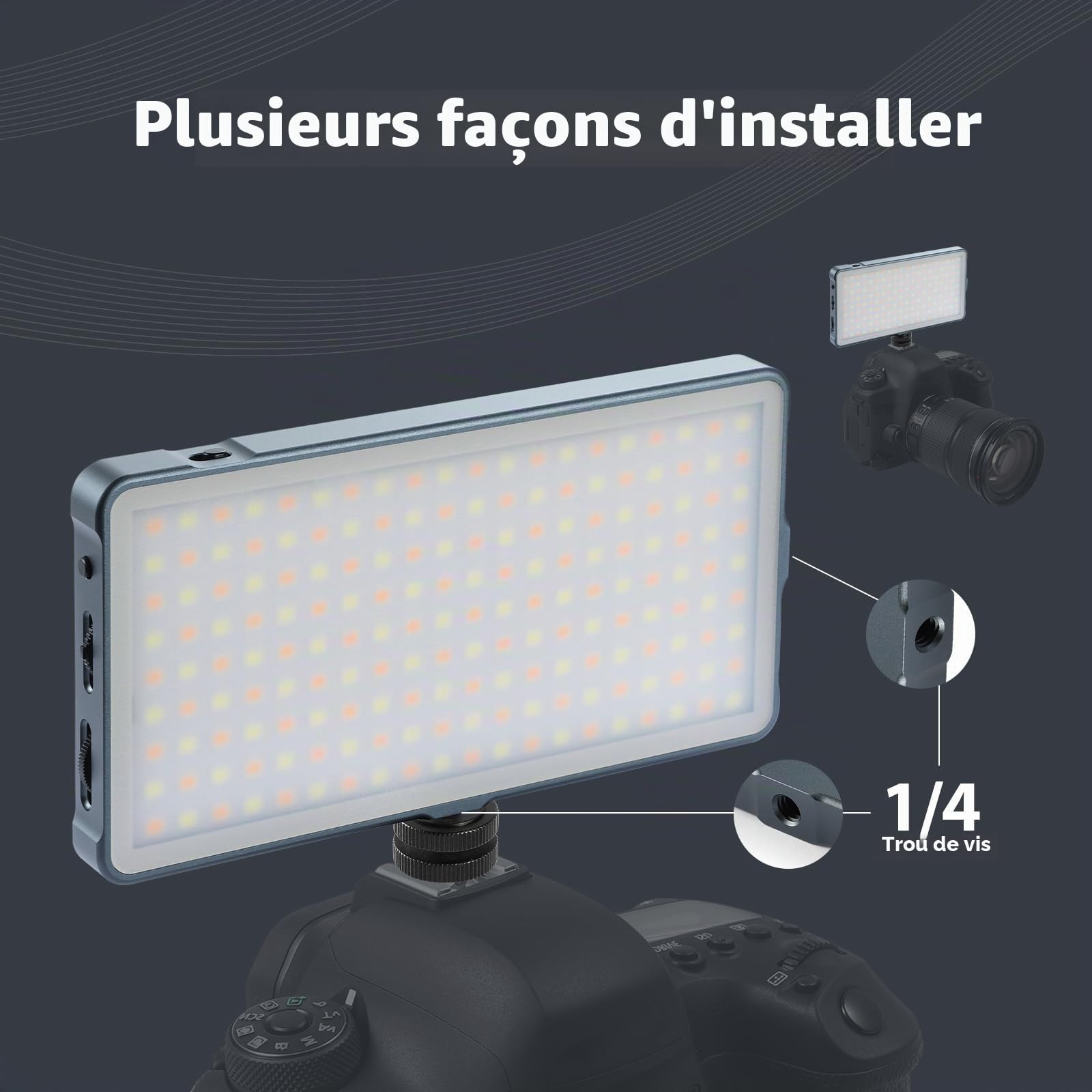 ENEGON 180 LED Lampe Vidéo, 4000mAh Rechargeable Deux Couleurs Panneau LED Video Light sur Caméra, 2500K-9900K CRI 96+, Portable Éclairage Photo Vidéo pour iPhone, Sony, Canon, Nikon, Fuji