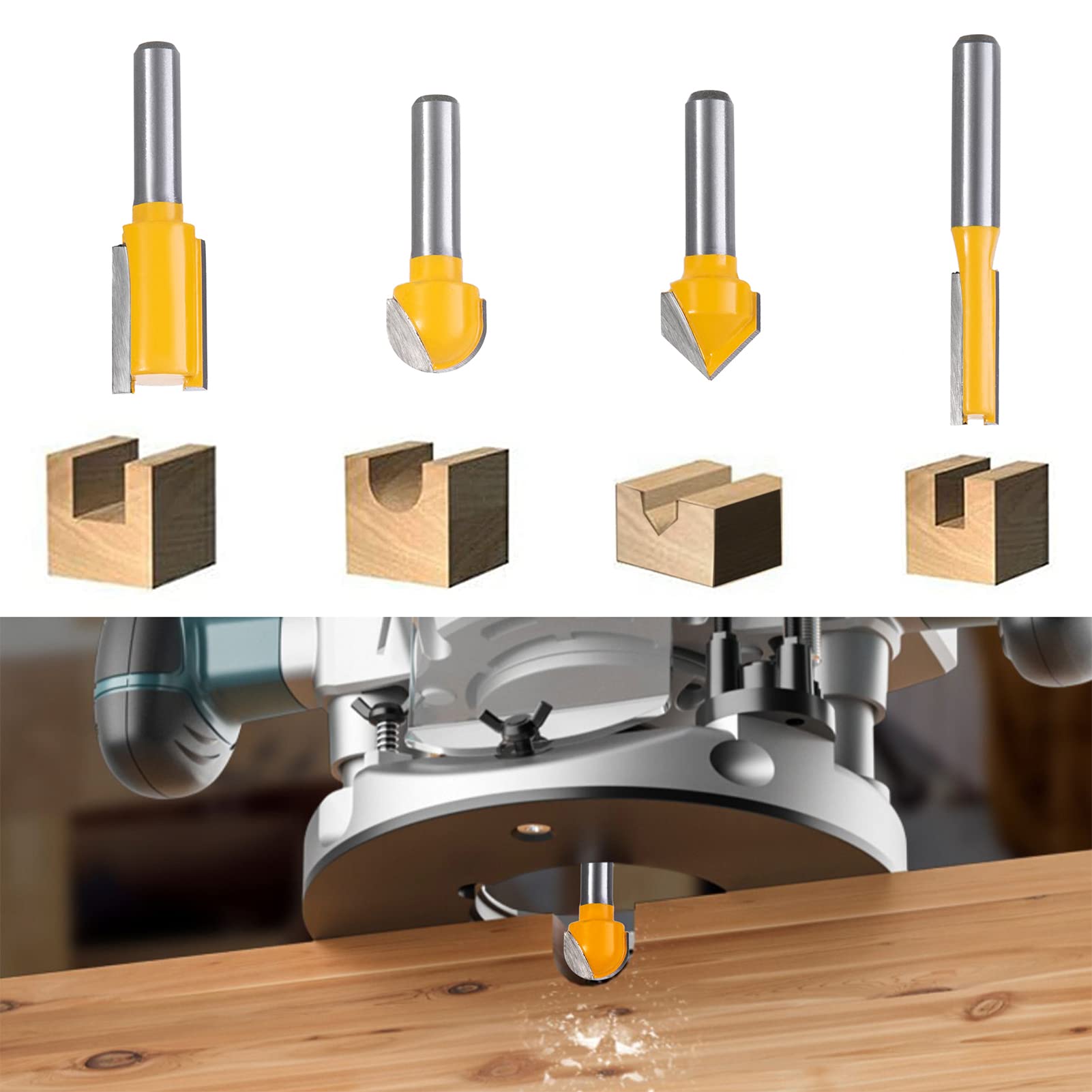 HPMAISON 12tlg. Fräser Set für Oberfräsen, Zylindrischer Schaft 6 mm, präzise Hartmetall Schneideplatten, Holzfräs Bits Fräser Set für Kantenfräse, Holzfräse, Holzbearbeitung