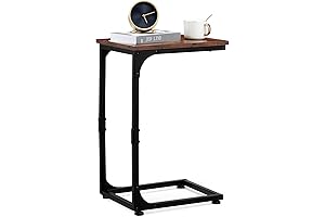 C Shaped End Table: Adjustable Couch Table Slides Under Sofa, Tray for Snack