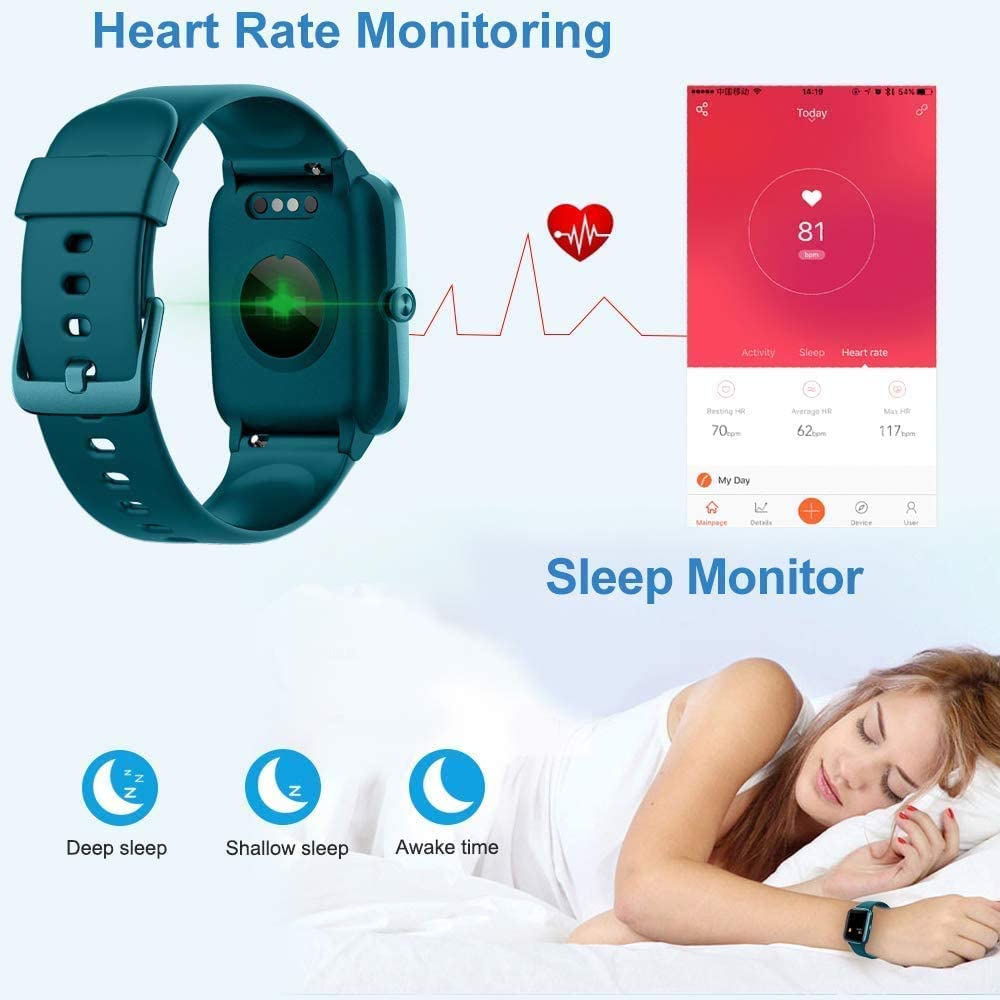 YTDZ Smartwatch Fitness Tracker GPS Integrato, Orologio Sportivo Intelligente con Cardiofrequenzimetro, Monitoraggio del Sonno, Notifiche SNS, Impermeabile IP68 (Verde)