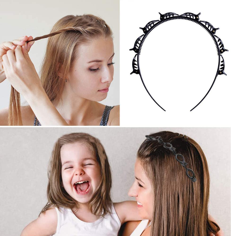 2 fasce per capelli con clip, colore nero, doppia frangia, forcina per capelli con clip, fascia per capelli a doppio strato per donne