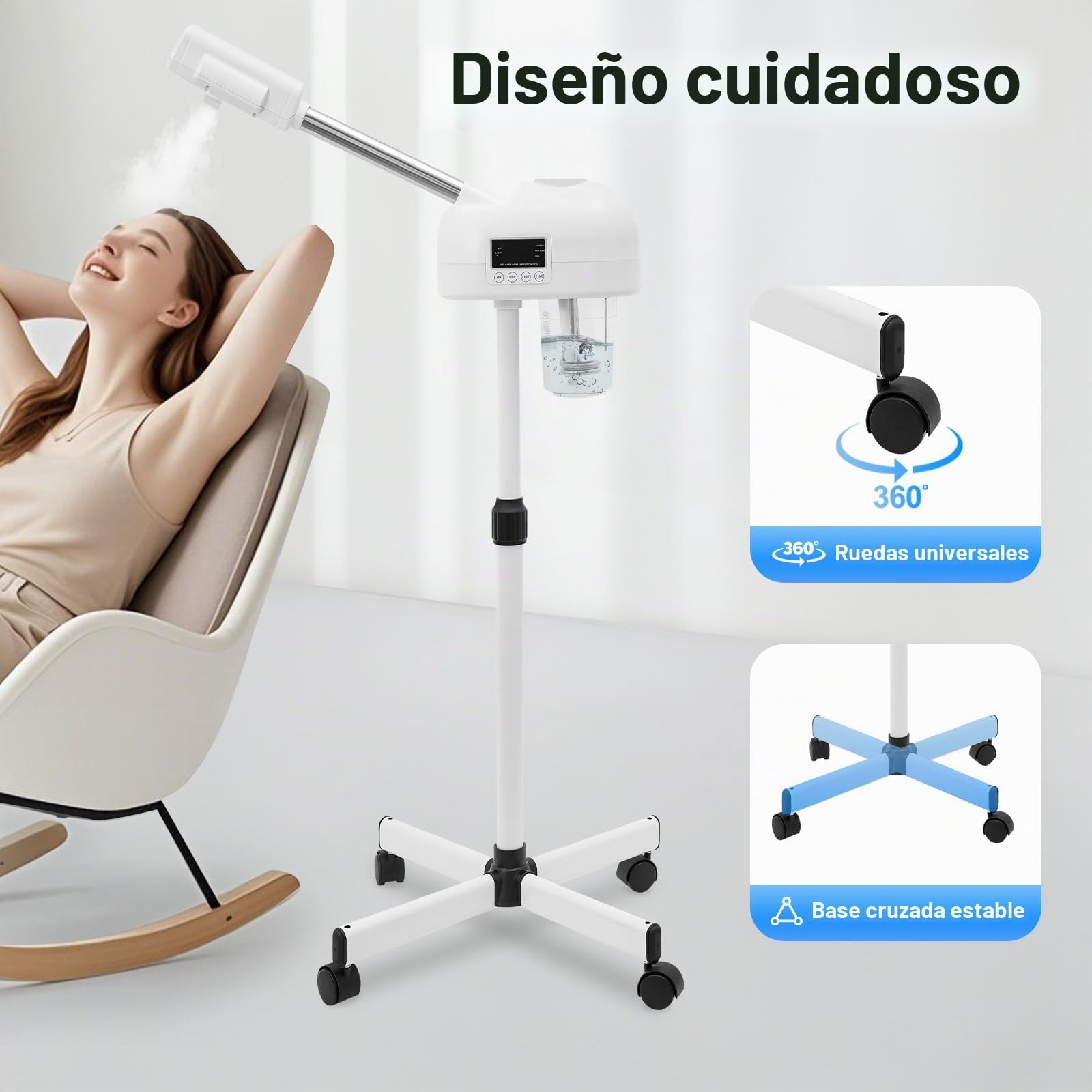 Aerosoles,Vaporizador Facial 750W,Limpiador de poros Vertical de pie,Tanque de Agua Transparente Independiente,Panel de Control LCD,Vapor Máquina Spa Humidificador Belleza Puede En Casa,Tiendas de