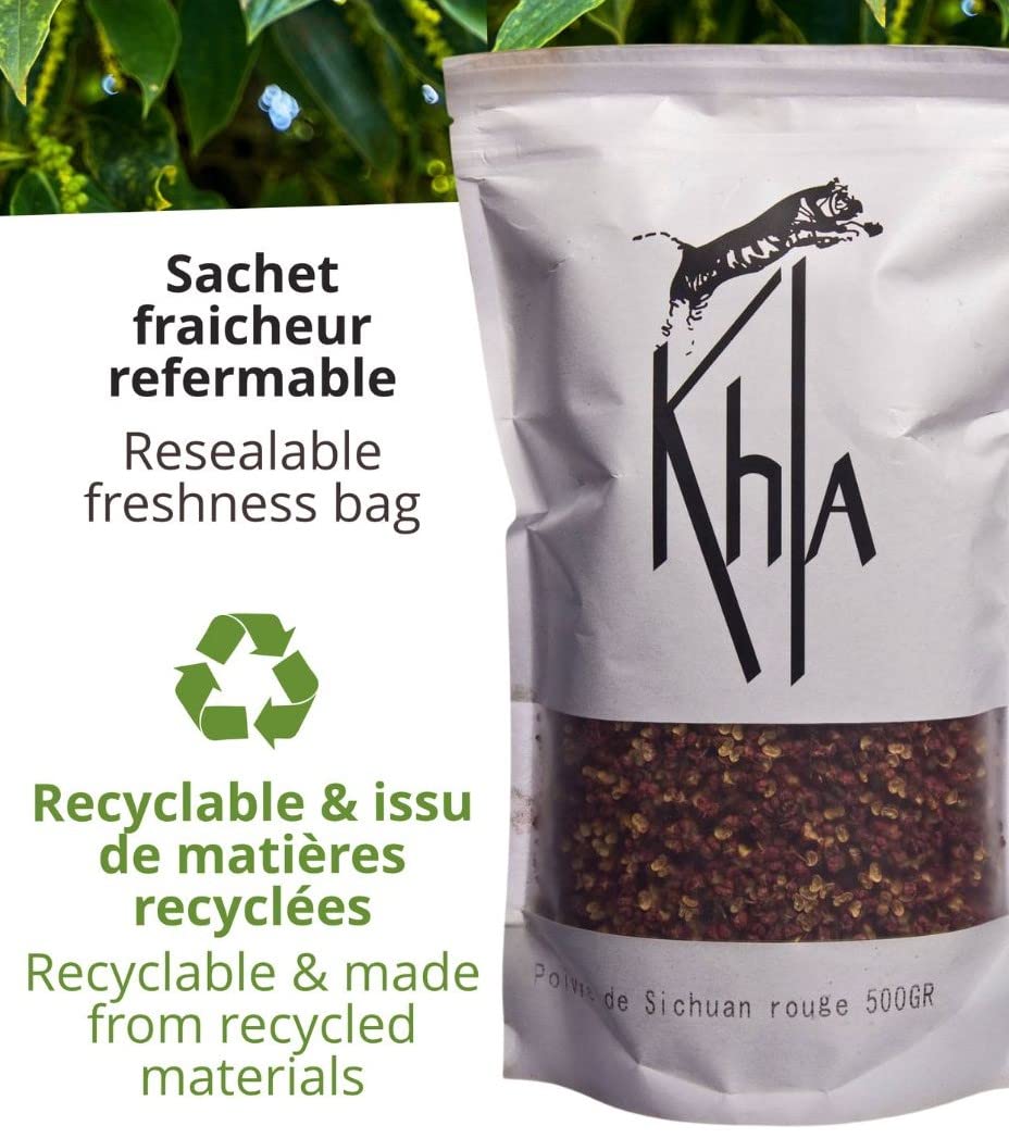 Khla - Pepe rosso di Sichuan - Bustina di grani di pepe 500g - Ingredienti Alimenti raffinati - Bacche rosse di Sichuan - Direttamente dal produttore - Spezia asiatica - Origine Cina
