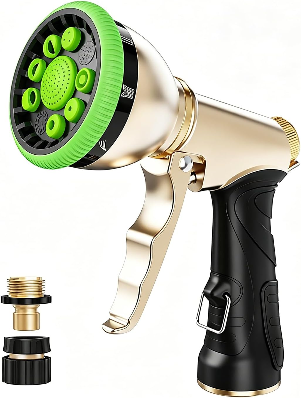 High Pressure Hose Sprayer - Heavy Duty Metal Garden Hose Nozzle with 9 Adjustable Spray Patterns, Water Spray Nozzle for Watering Plants, Lawn Care, Car Wash & Pet Cleaning (green)