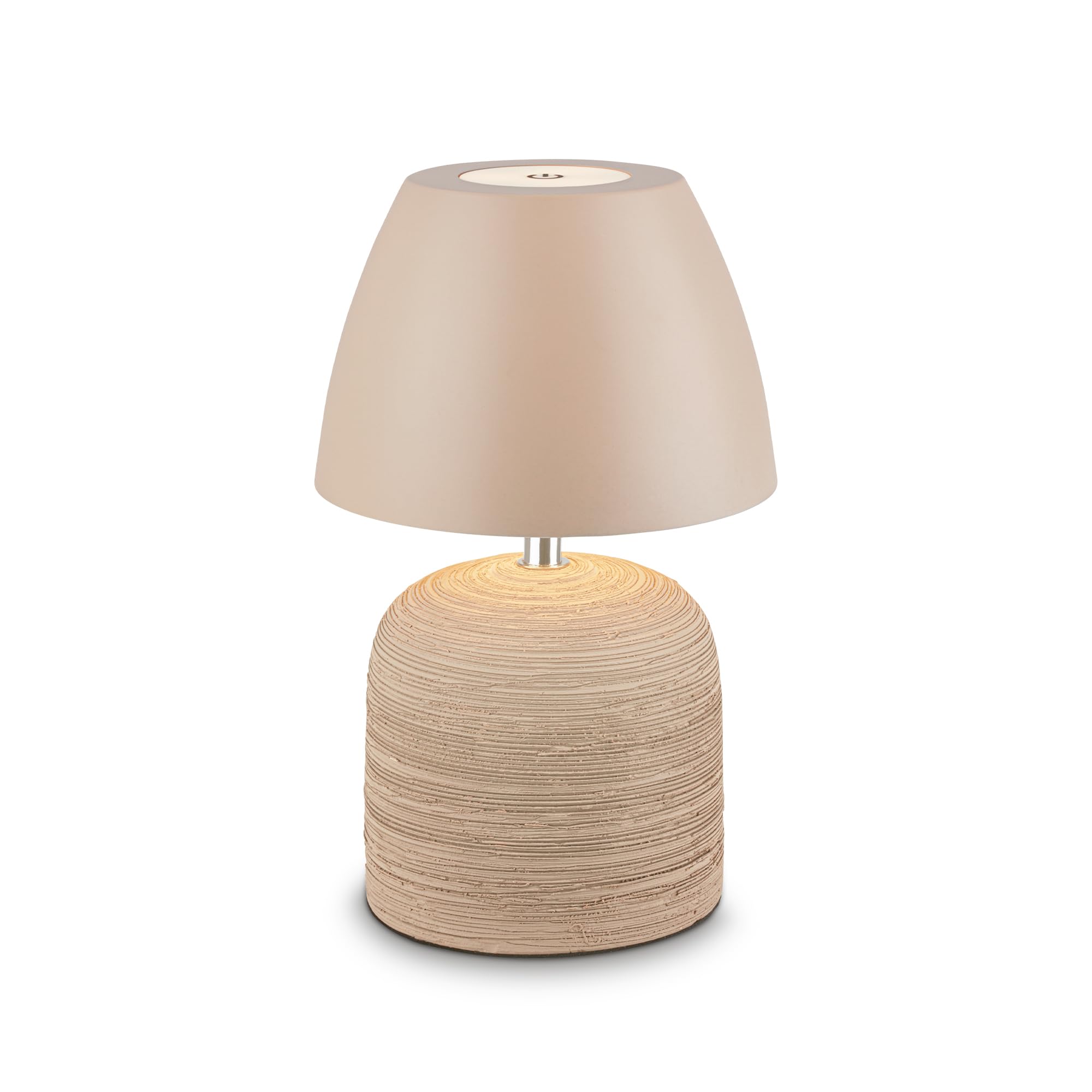 BRILONER - Lampara de mesa sin cable LED IP44 con control táctil, regulable, base de cerámica, lampara mesita noche sin cable, 13,5x22 cm, beige