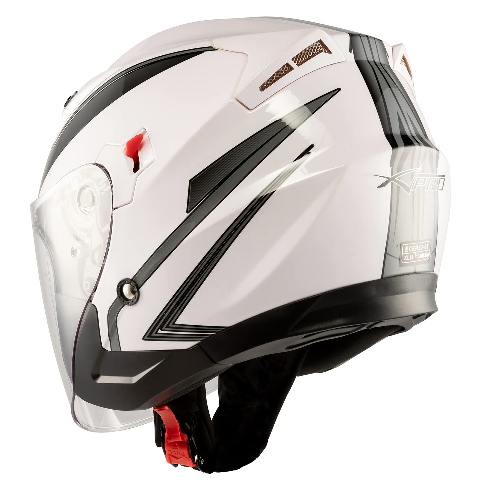 Moto Casco Jet Scooter Doppia Visiera ECE 22-06 Certificato Bianco Argento L
