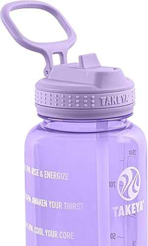 Miniatura 2 de Takeya Tritan Botella de agua motivacional con tapa con popote abatible, duradera, sin BPA, con marcador de tiempo, a prueba de fugas y parachoques