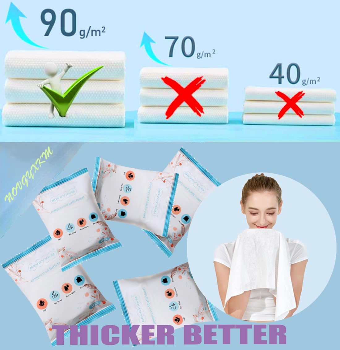 Lot De 6 Serviettes De Bain Jetables, 140 X 70 Cm, Emballées Individuellement, Serviettes De Bain Extra épaisses Et Plus Grandes Pour Randonnée, Camping, Sac à Dos, Vélo