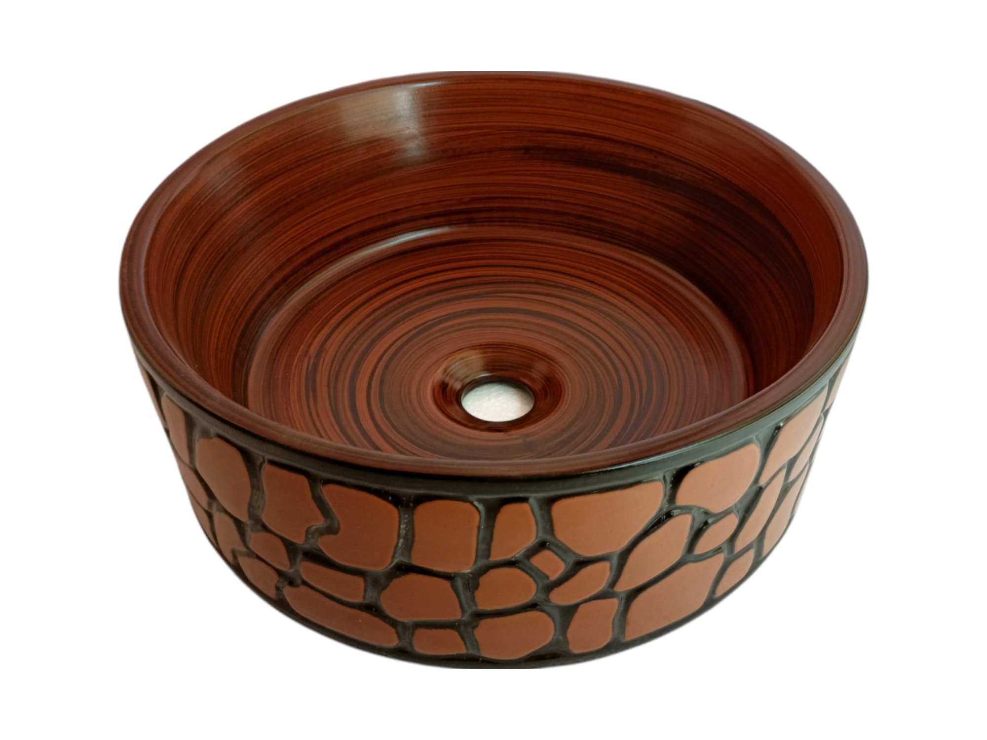 IVOC Bathroom Designer Ceramic Sink Wash Basin wall pattern round shape size .L- 43,W-43,H- 13-(Brown) CRAFT-104