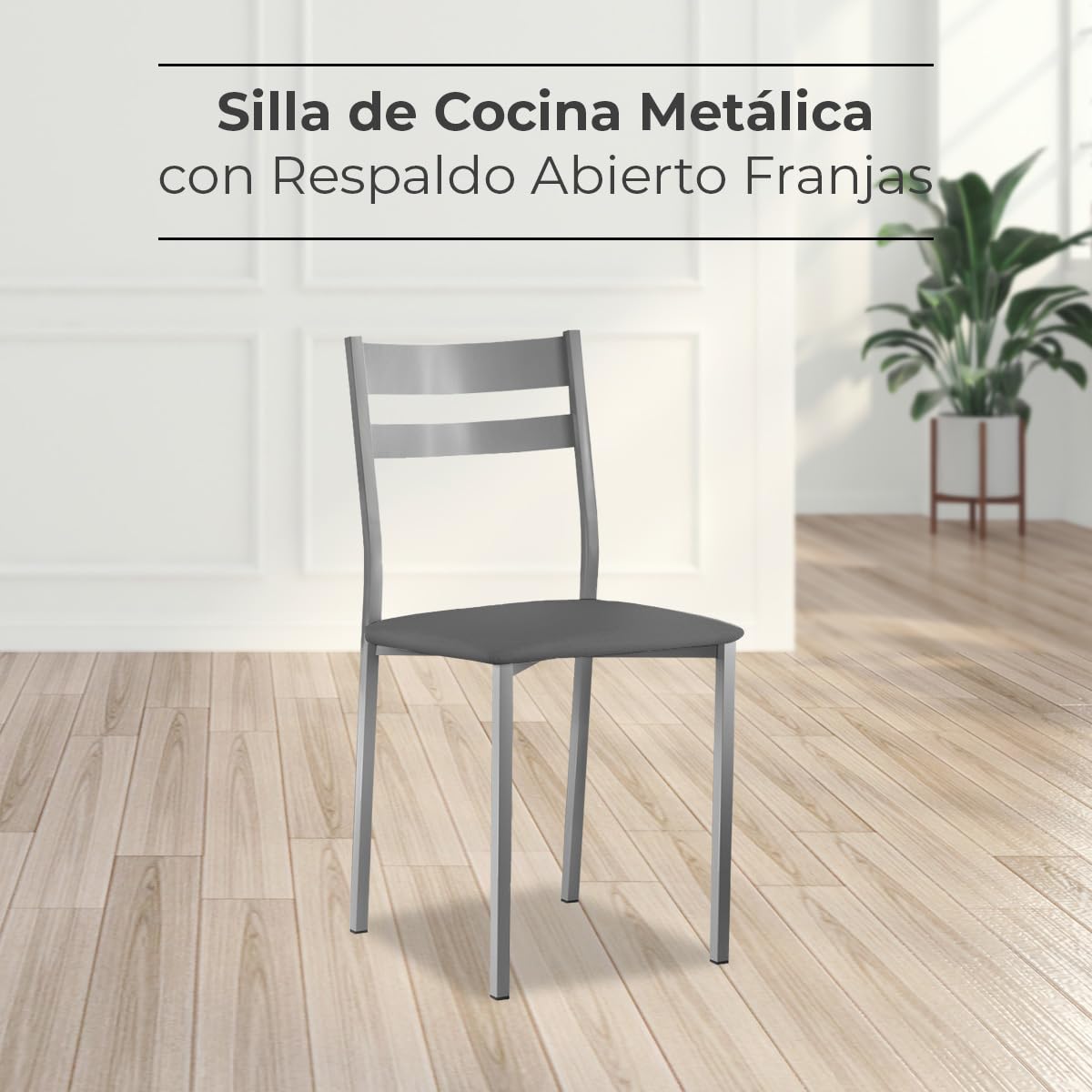 ASTIMESA SCRFGR Due sedie da Cucina, Metallo Pelle Sintetica Alluminio, Grafite, Altura de asiento 45 CMS