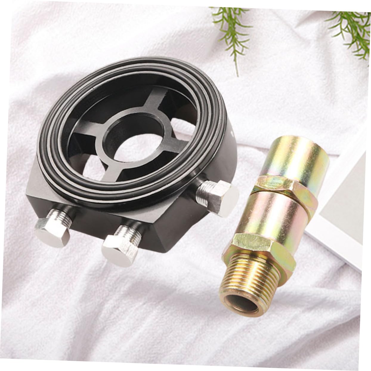 Gatuida 2pcs Aluminum Oil Pressure Gauge and Temp Gauge Sandwich Plate Kit for Car Oil Cooling System Ports for Easy Installation