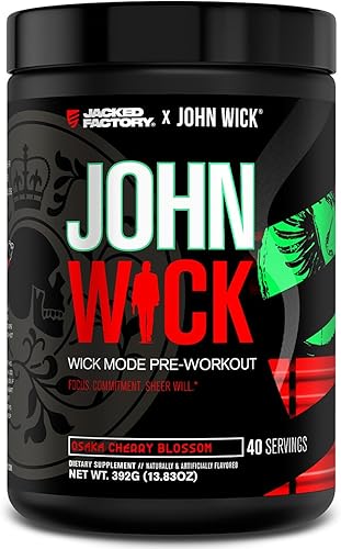 Jacked Factory X John Wick - Polvo de preentrenamiento modo Wick - Energía intensa, enfoque listo para la batalla, compromiso imparable y voluntad