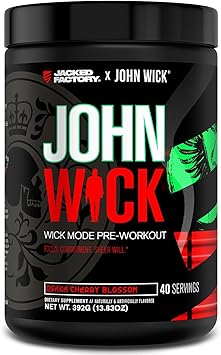 Jacked Factory X John Wick - Wick Mode Pre Workout Powder - Intense Energy, Battle-Ready Focus, Unstoppable Commitment, and Sheer Will - 40 Servings, Osaka Cherry Blossom