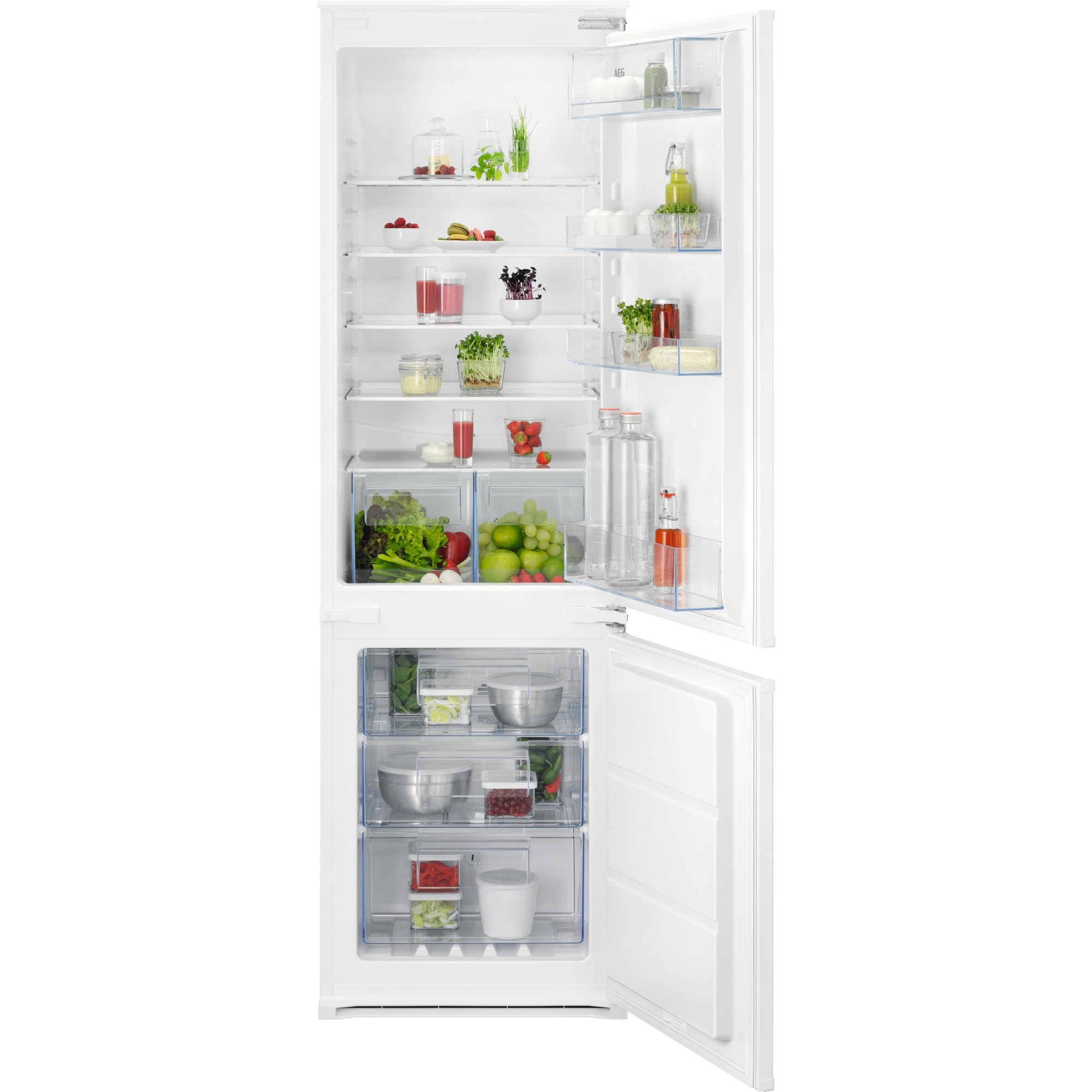 AEG Einbau-Kühl-Gefrier-Kombination 178cm, Serie 6000 TwinTech: NoFrost Abtauautomatik dank getrenntem Kühl- 195L & Gefrierraum 62L, LED-Display, Schnell-Gefrieren, Türalarm, Schlepptür, TSC6N183ES