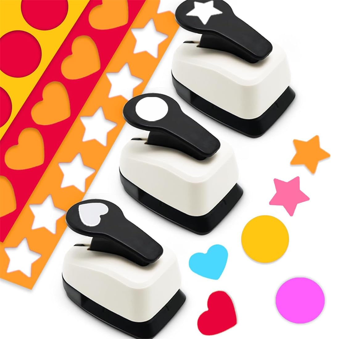 3 Pack Paper Punch, 1 Inch Craft Punch, Heart Hole Puncher, Circle Punch, Star Hole Punch, Shape Hole Punch for Crafts, Paper Crafts for Decorate Scrapbooking Envelopes Artwork Gift Cupcake