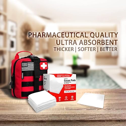 Miniatura 7 de EVERLIT Extragruesa Almohadilla de gasa estéril de 4 x 4 pulgadas, 12 capas, paquete de 100 unidades, envueltas individualmente, ultra absorbentes,