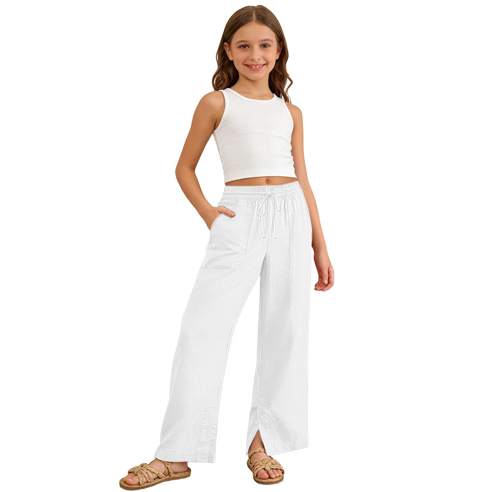 Pantalón de niña niño algodón Jogging liso cintura elástica 2-14 años
