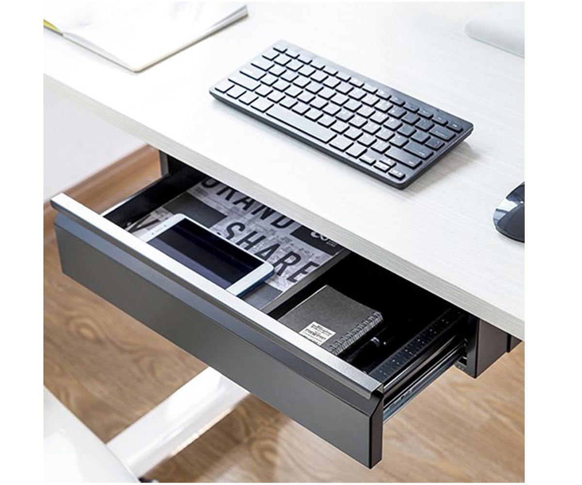 Unterbau Büroschublade Schreibtisch Massiv und Hochwertig Organizer Unterbauschublade Schublade Hängeschublade Weiß Schwarz (Schwarz)