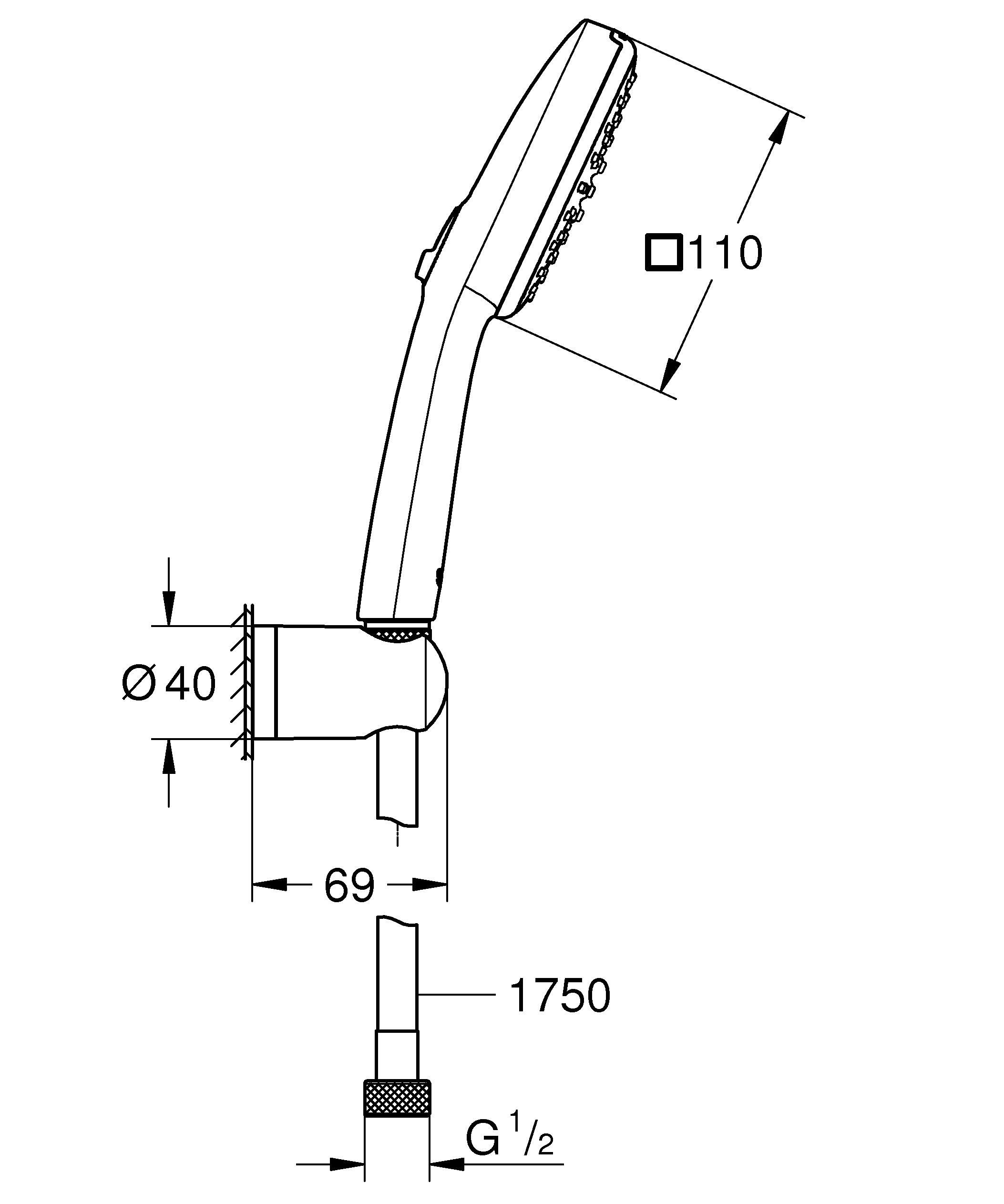 GROHE Vitalio Comfort 110 zestaw uchwytów ściennych (oszczędność wody, słuchawka prysznicowa, 2 rodzaje strumienia, wąż prysznicowy 1.750, uchwyt prysznicowy, wiercenie lub klejenie), chrom, 26399001