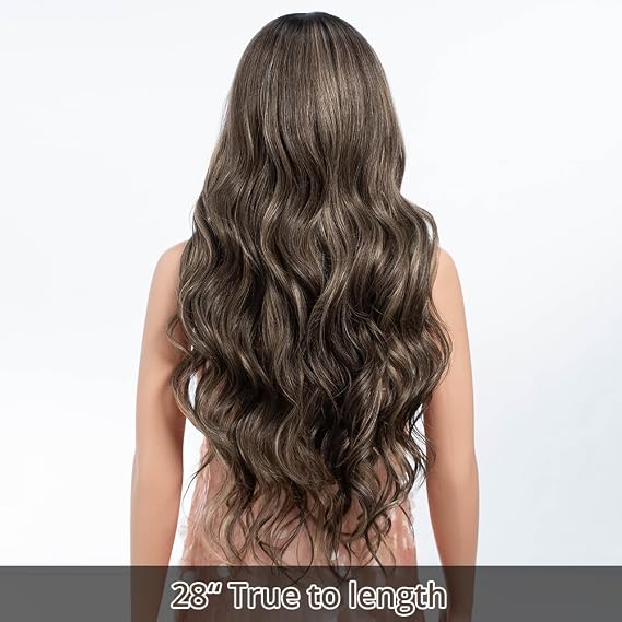 Style Icon Long Wave Wig Highlight Synthetic Lace Front Wig for Women 28 inch Long Body Wave Wig Pre Plucked with Baby Hair 13x4x1 Middle Part Lace Heat Resistant Fiber 150% Density