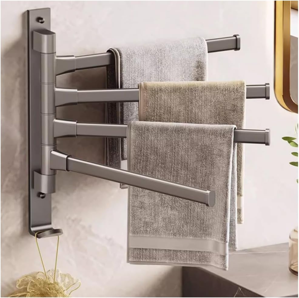 Folding Arm Swivel Towel Rack Bar Rails, Modern Swing Out Bar/Towel Racks for Bathroom Or Kitchen, Metal Hanger Storage Organizer Wall(4bar)