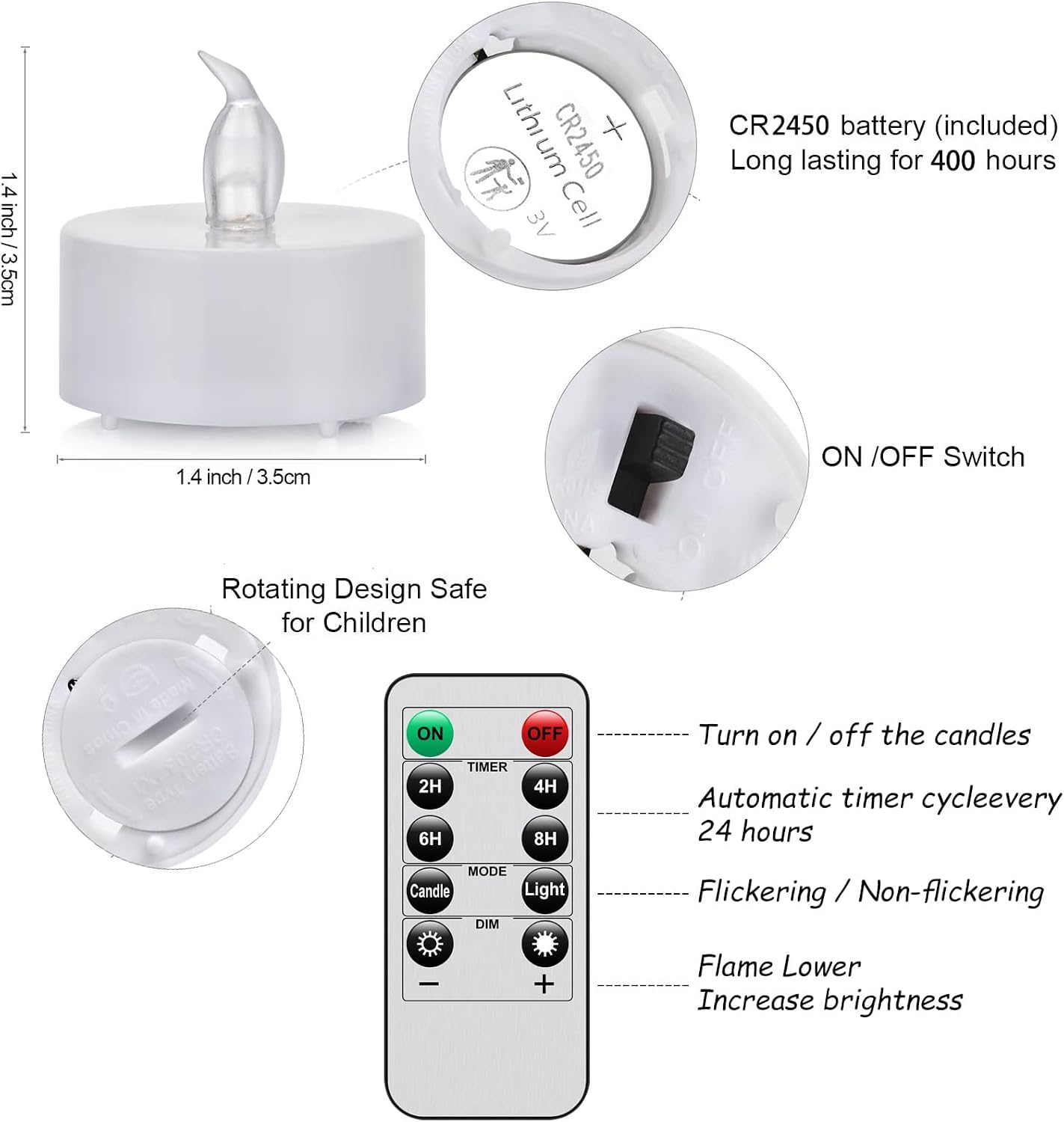 Lot de 50 bougies chauffe-plat LED à piles avec télécommande, bougies sans flamme vacillantes avec minuterie, longue durée de plus de 400 heures pour décoration d'intérieur, mariage, Halloween (jaune