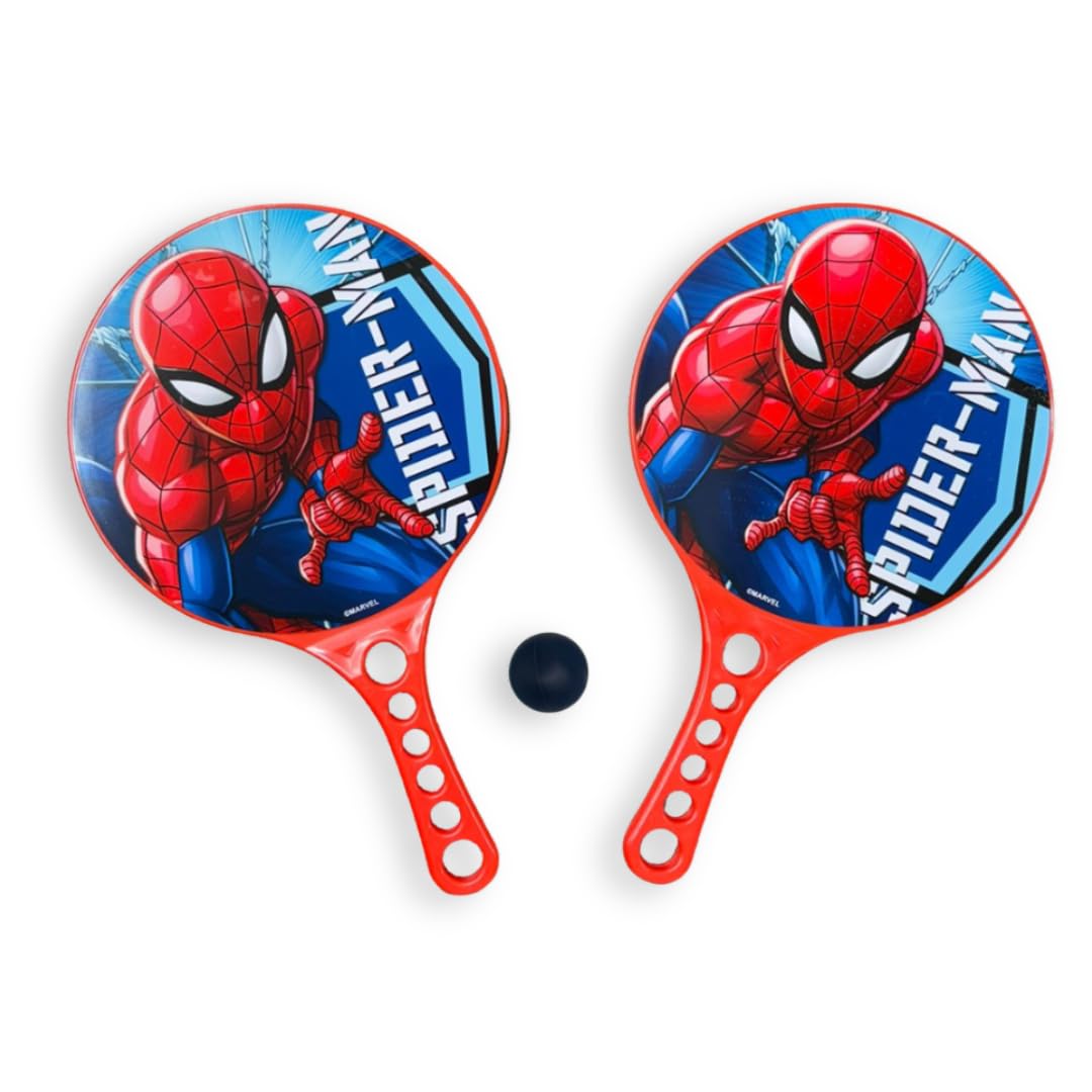 Spider-Man Set de Palas Playa y Pelota para Niños, 2 Palas 21,5x35 cm y Pelota 4 cm, Juego Infantil de Exterior para Playa, Piscina y Aire Libre, Regalo Verano