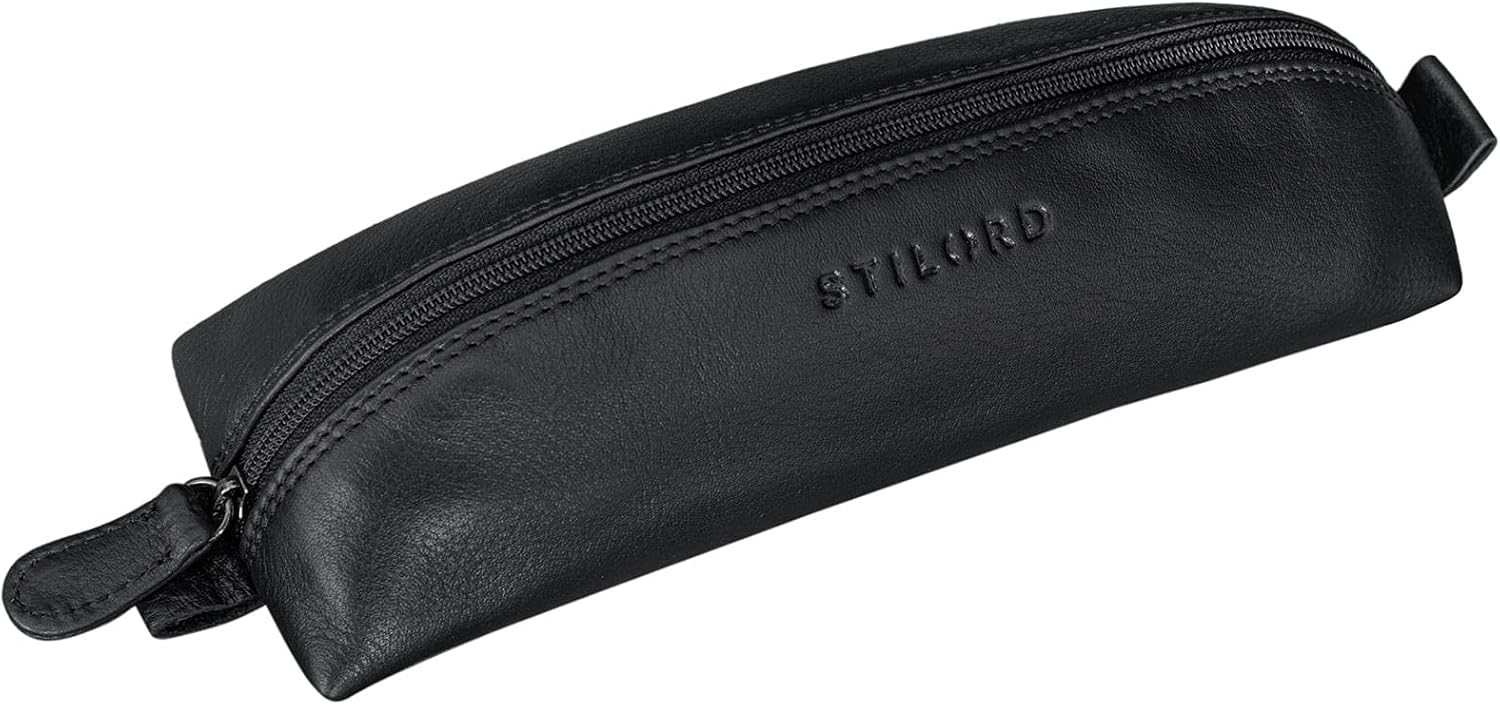 STILORD "Willem" Pencil Case Leather Pencil Pouch for Men Women Vintage Stationery Bag with Zipper Colour:Black