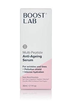 BOOST LAB سيروم مضاد للشيخوخة متعدد الببتيد - للرجال & أمبير ؛ النساء - تقليل التجاعيد وأمبير. خطوط الوجه - توفر ترطيبًا عميقًا وطويل الأمد - خالي من البارابين ، خالي من الكبريتات, خالي من العطور - 30 مل 1 أونصة سائلة