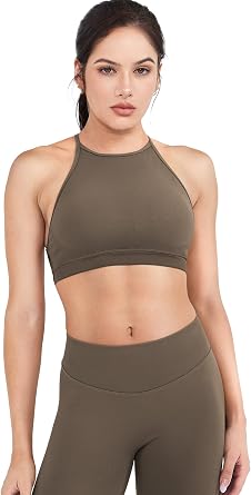 HIGORUN Seamless Sports Bras for Women Backless Padded Workout Bra High Neck Medium Support Strappy Gym Yoga Crop Tank Top