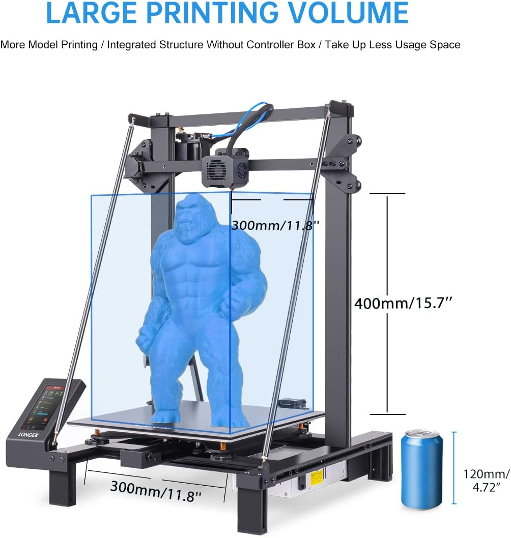 Longer LK5 Pro 3D Printer with Dual Z-Axis Upgrade, 4.3" Color Touch Screen, Silent Motherboard, Large Print Size 11.8"x11.8"x15.7", Fully Open Source, Filament Run-Out Detection
