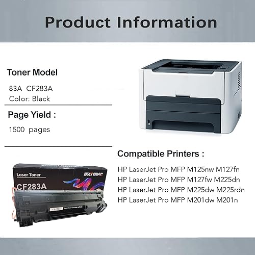 Miniatura 4 de IFATOINC Cartucho de tóner de repuesto compatible para HP 83A CF283A M125nw M127fn M127fw M225dn M225dw M225rdn M201dw M201n (paquete de 1 negro)