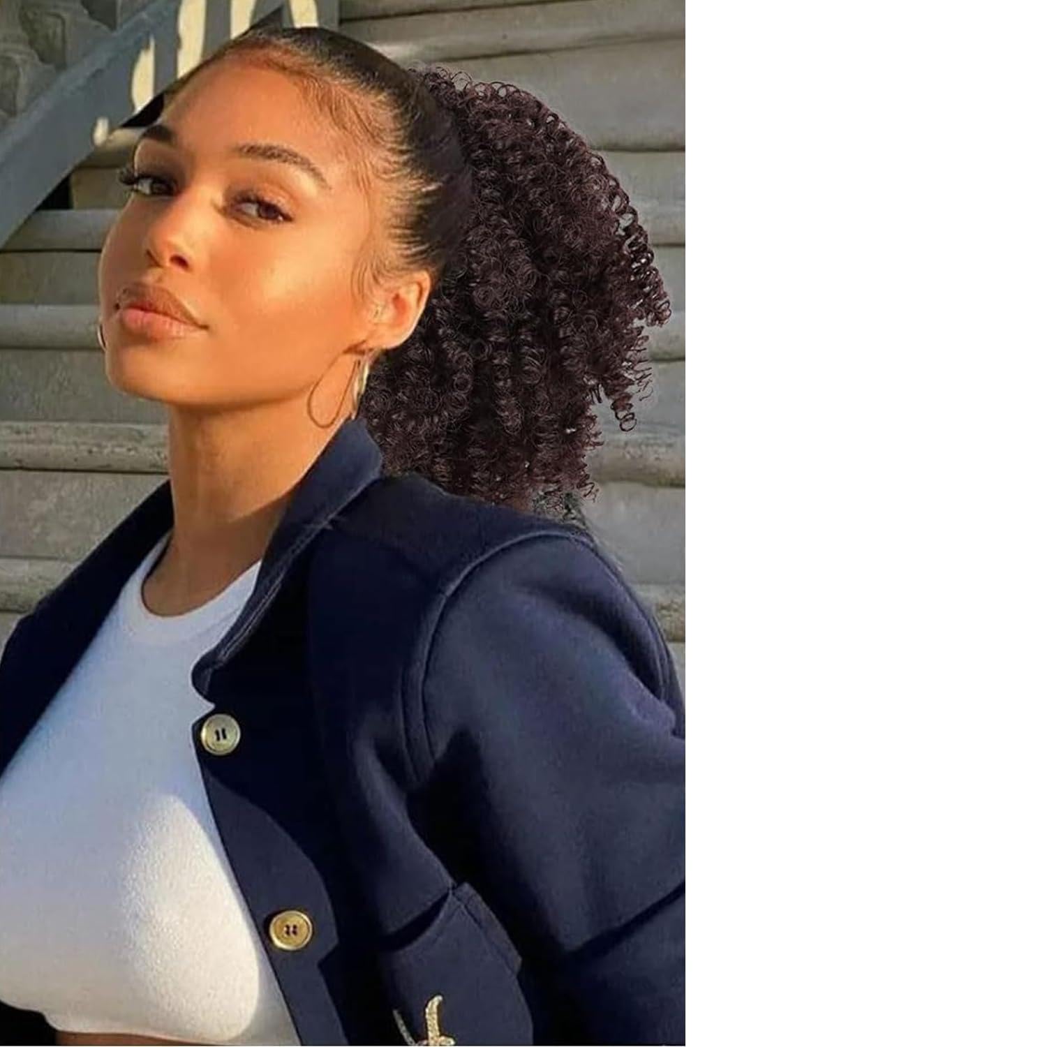 G&T Wig Afro Kinky Curly Drawstring Ponytail Extension for African Black Women Short Afro Puff Curly Synthetic Hairpieces for Daily (Dark Brown)