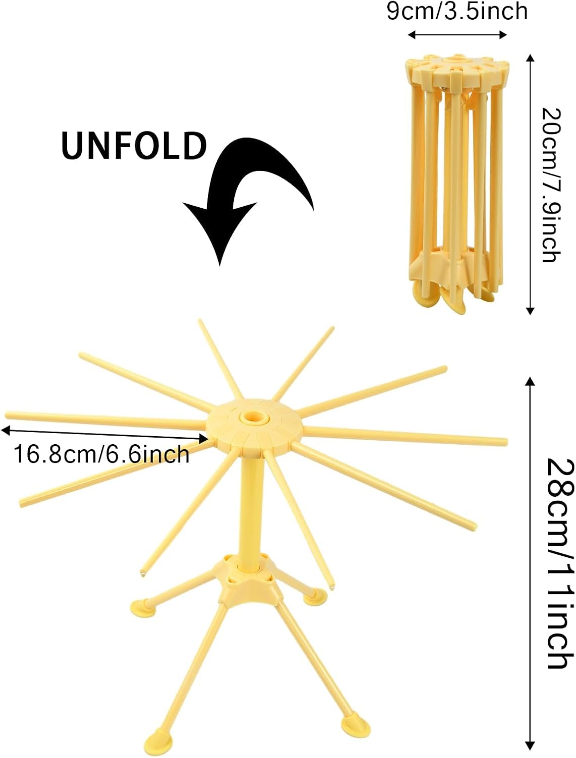 Suszarka do makaronu, suszarka do makaronu, stojak na makaron z 10 wysuwanymi szczeblami, zintegrowany pręt transportowy, składana suszarka do spaghetti, suszarka do makaronu