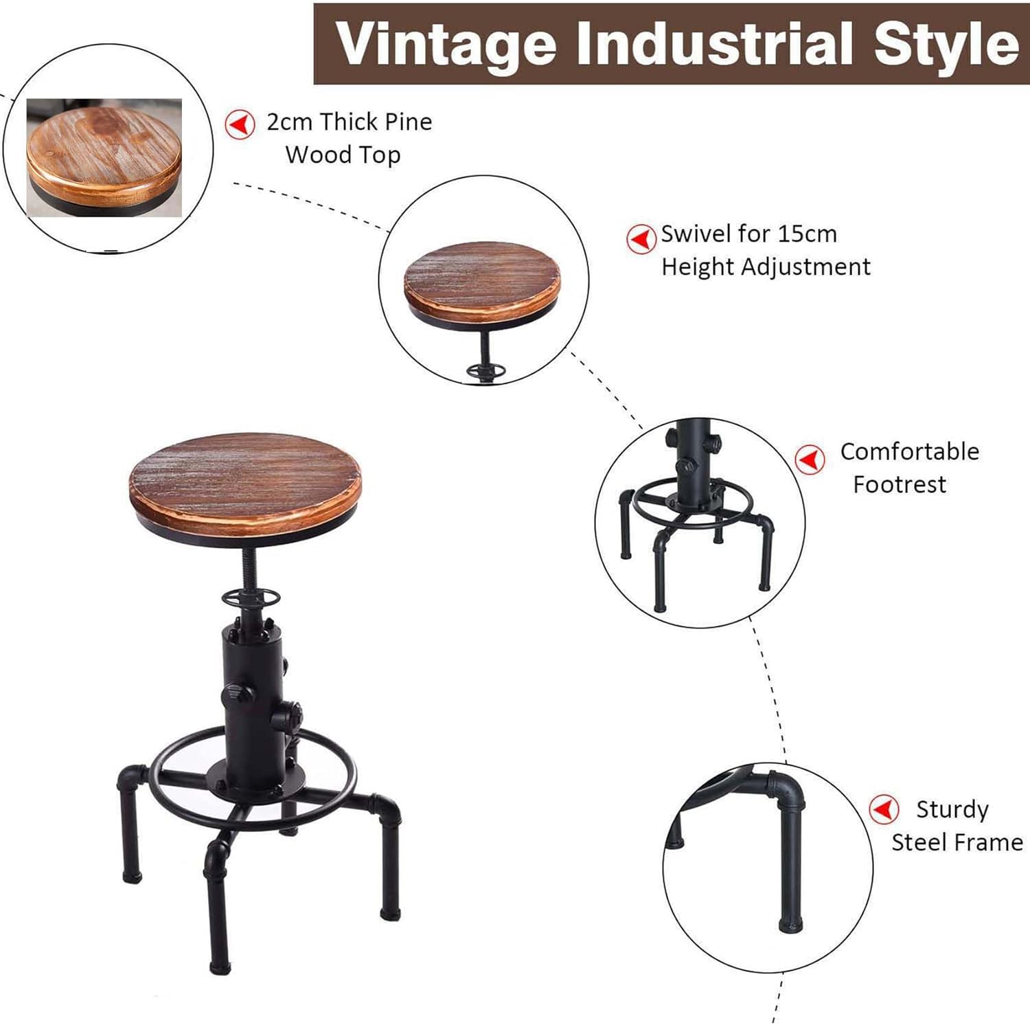 Kitchen Table Set, 3 Piece Pub Table Set, Modern Round bar Table and Stools for 2, Bistro Bar Height Table Industrial Bar Stools Height Adjustable Easy Assemble for Kitchen Dining