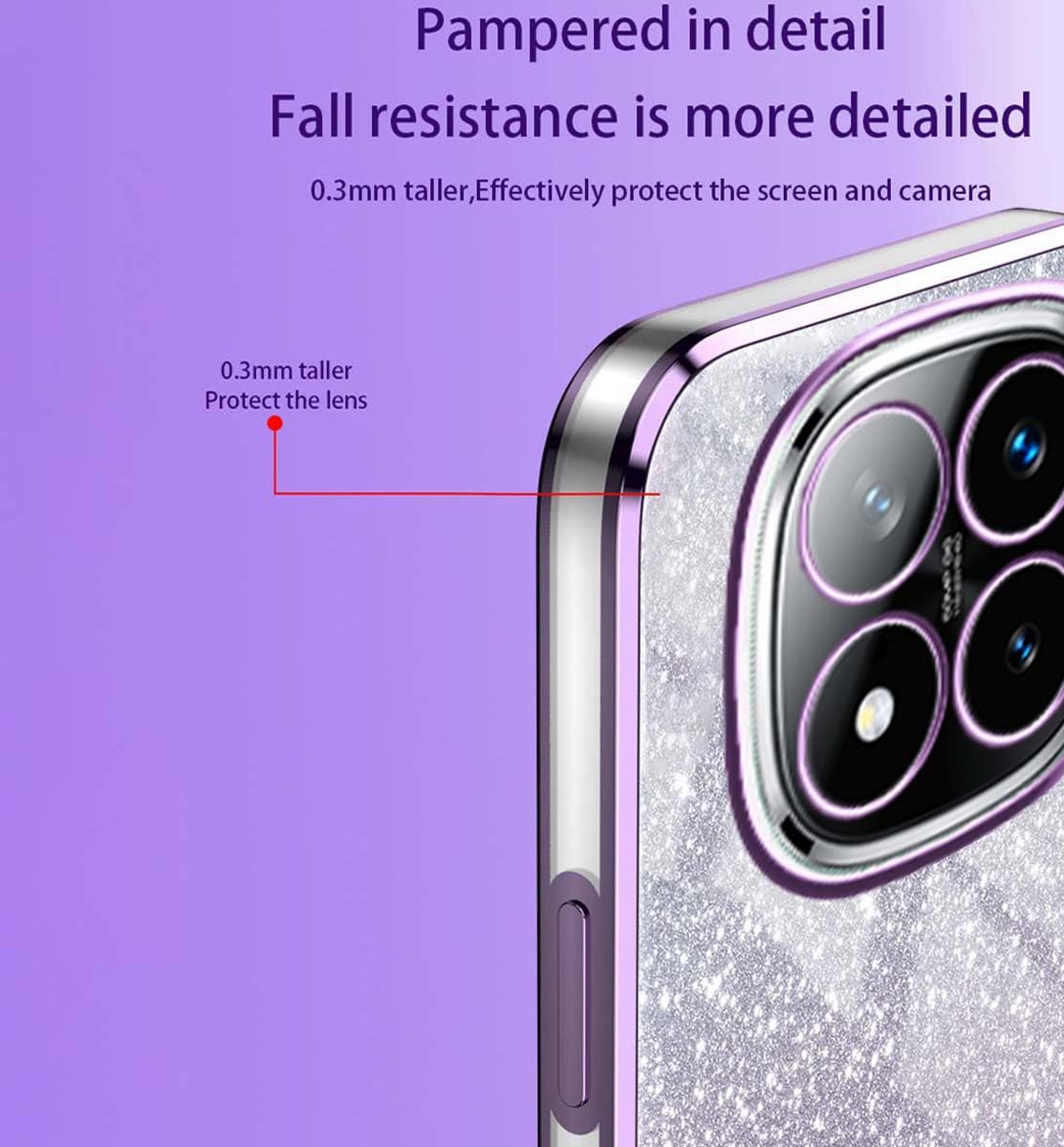 Schutzhülle Für Xiaomi Redmi Note 14 Pro Plus 5G – Stoßfestes Silikon Mit Glitzerkarte & Elektroplattierten Rändern