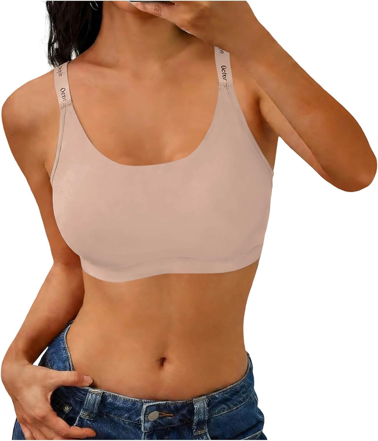 Wireless Push Up Seamless Sleep T Shirt Bras with Support for Women Soft Full Coverage No Underwire Letter Print Bra