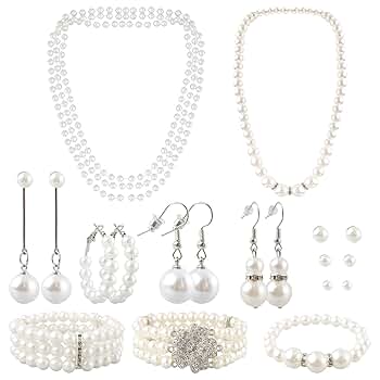 Amazon.com: Gvhntk 19 Pcs Pearl Necklace Earrings Set for
