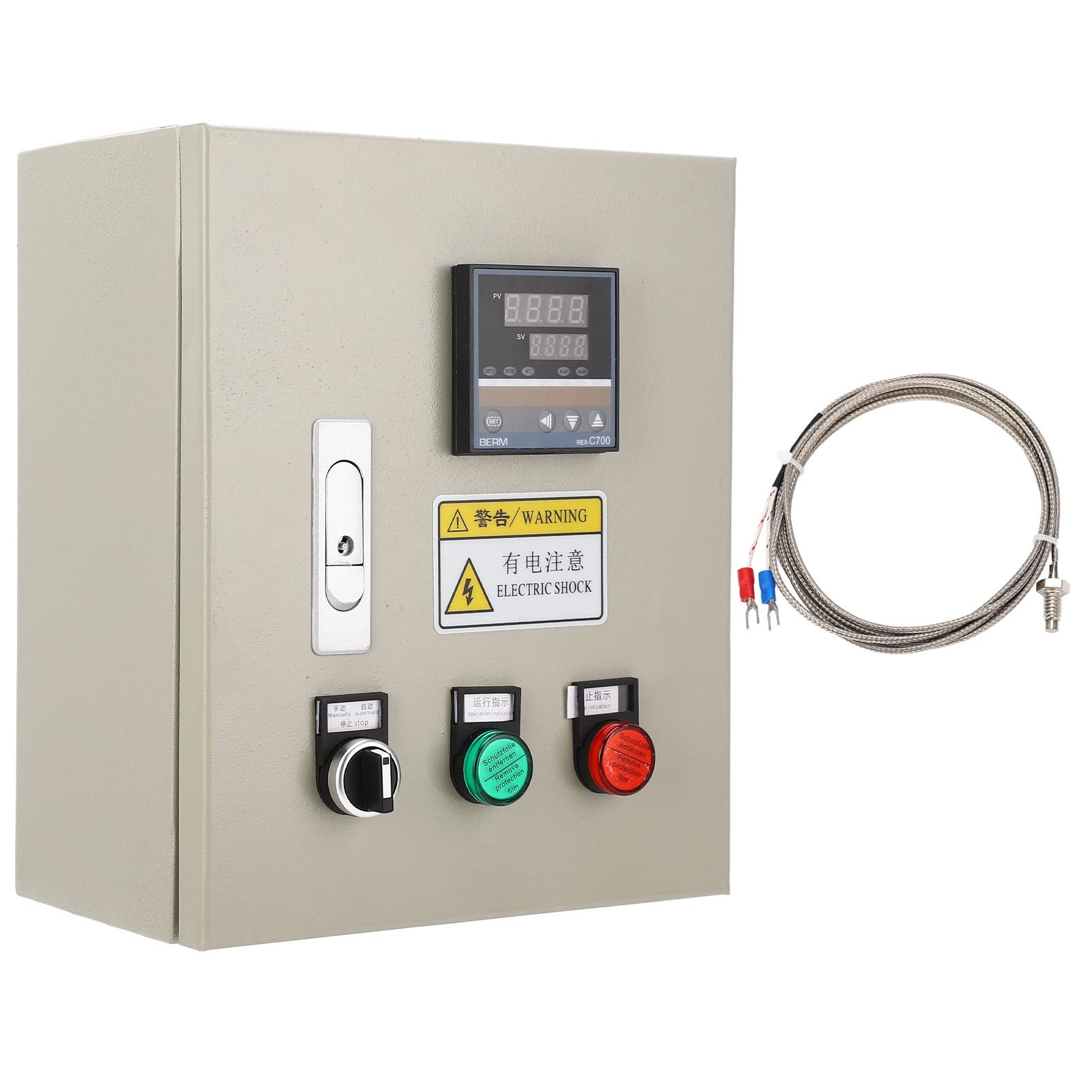 FTVOGUE Inteligentna Skrzynka Kontroli Temperatury PID Stal Nierdzewna ABS 3-fazowy Regulator Temperatury Termopary 4KW 220VAC 32 do 752 Fahrenheita do Grzejników Piekarniki Warsztaty