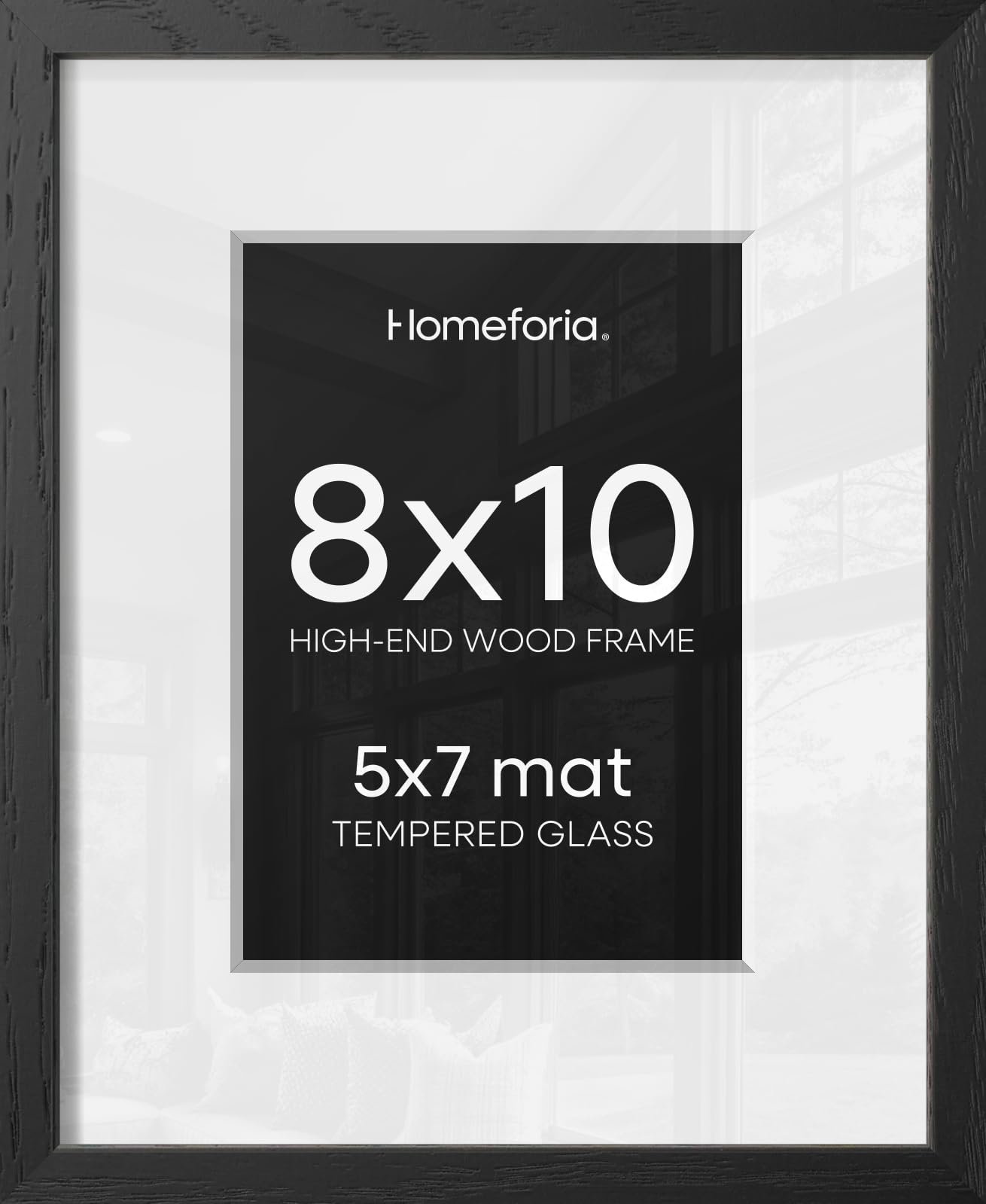 Homeforia 8x10 Black Oak Picture Frame, High-End Wood, 5x7 Mat, Glass | High End Solid Oak Wood, Tempered Glass, Acid-Free 5x7 Removable Mat, 8x10 Edge-to-Edge Display 10x8, Wall Kit, Set Of 2