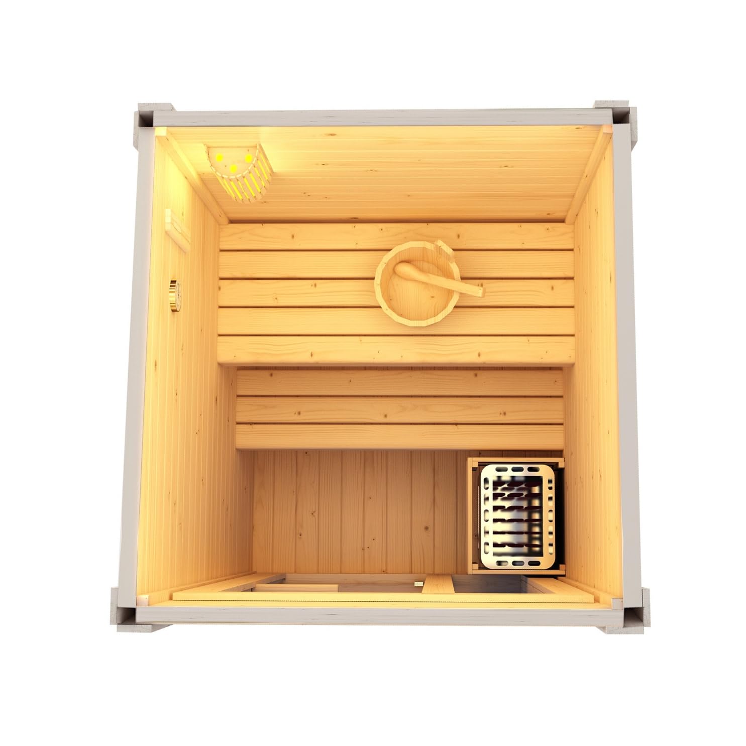 SANOTECHNIK Sauna finlandesa para exterior Helsinki, 165x175x219 cm, para 2-3 personas, horno de 4,5 kW, madera de abeto