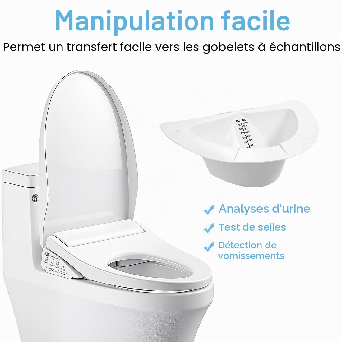 Lot de 6 chapeaux de mesure d'urine pour toilettes - Avec échelle de mesure pour toilettes et toilettes - Universel - Pour recueillir l'urine - 1000 cc