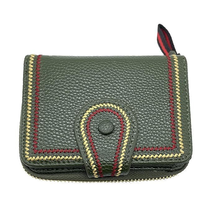 PU Leather Mini Zipper Wallet Bi fold Wallet for Women, Green-image-9