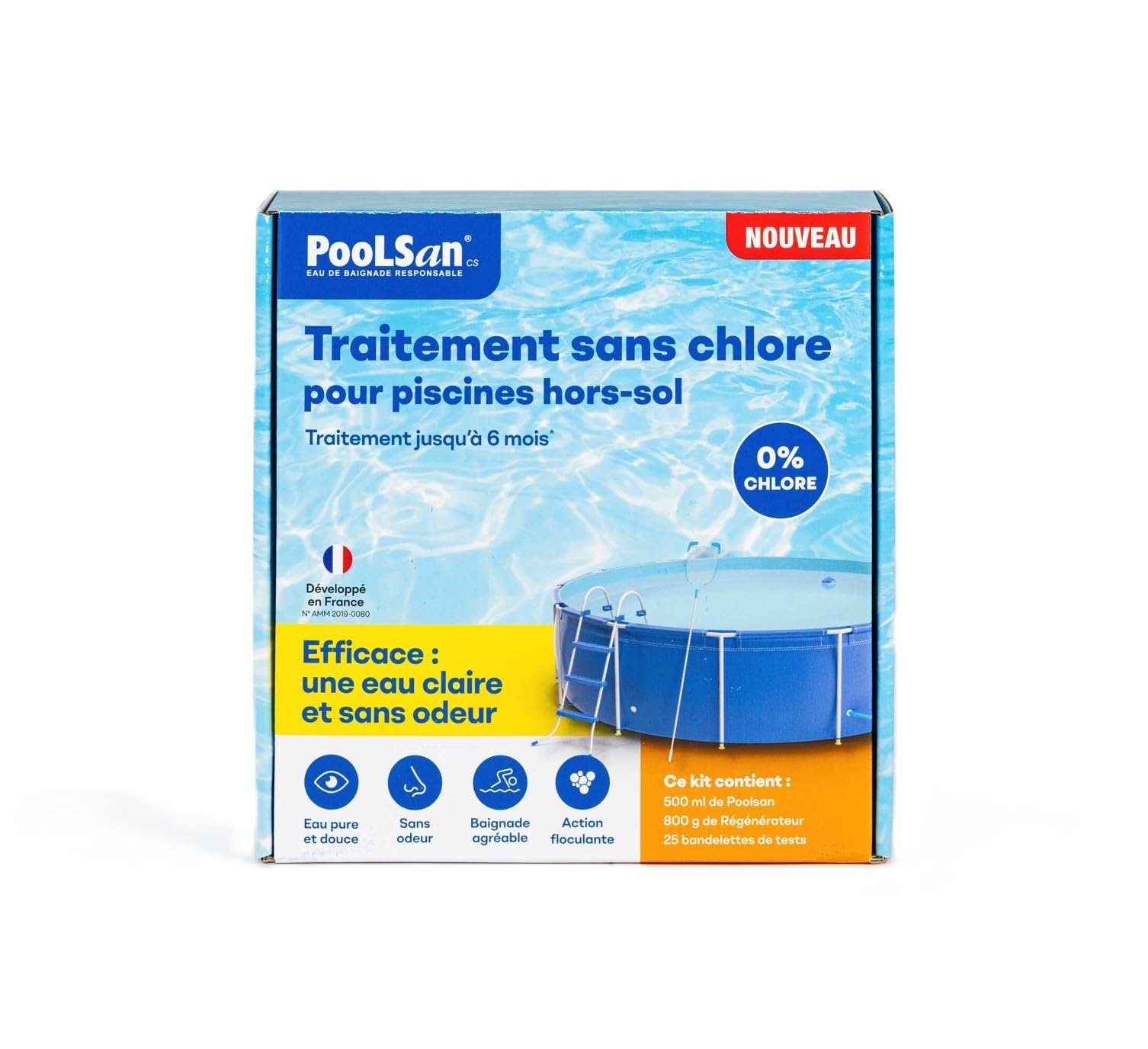 BSI - PooLSan - Spécial Piscine Hors-Sol - Solution sans Chlore - pour Une Désinfection Totale - Jusqu'à 6 Mois - Elaboré en Europe