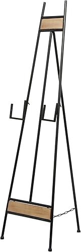 Miniatura 2 de Deco 79 Caballete de exhibición ajustable de pie grande de metal con soporte de cadena y detalles de madera, 16 x 19 x 52 pulgadas, negro