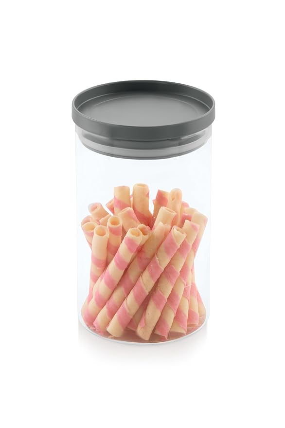 ATTRO Glassox Stack-O Borosilicate Round Glass Storage Jar with Airtight PP Lid – Odorless, Durable, and Safe Food Storage Jar Container- 1000ml